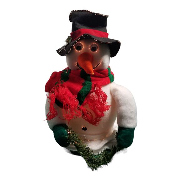 Vintage Classic 16" Christmas Fiber Optic Snowman Holiday Top Hat Scarf Orig Box - Picture 3 of 5